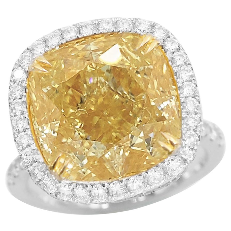 Emilio Jewelry Gia Certified 13.36 Carat Fancy Yellow Diamond Ring  For Sale