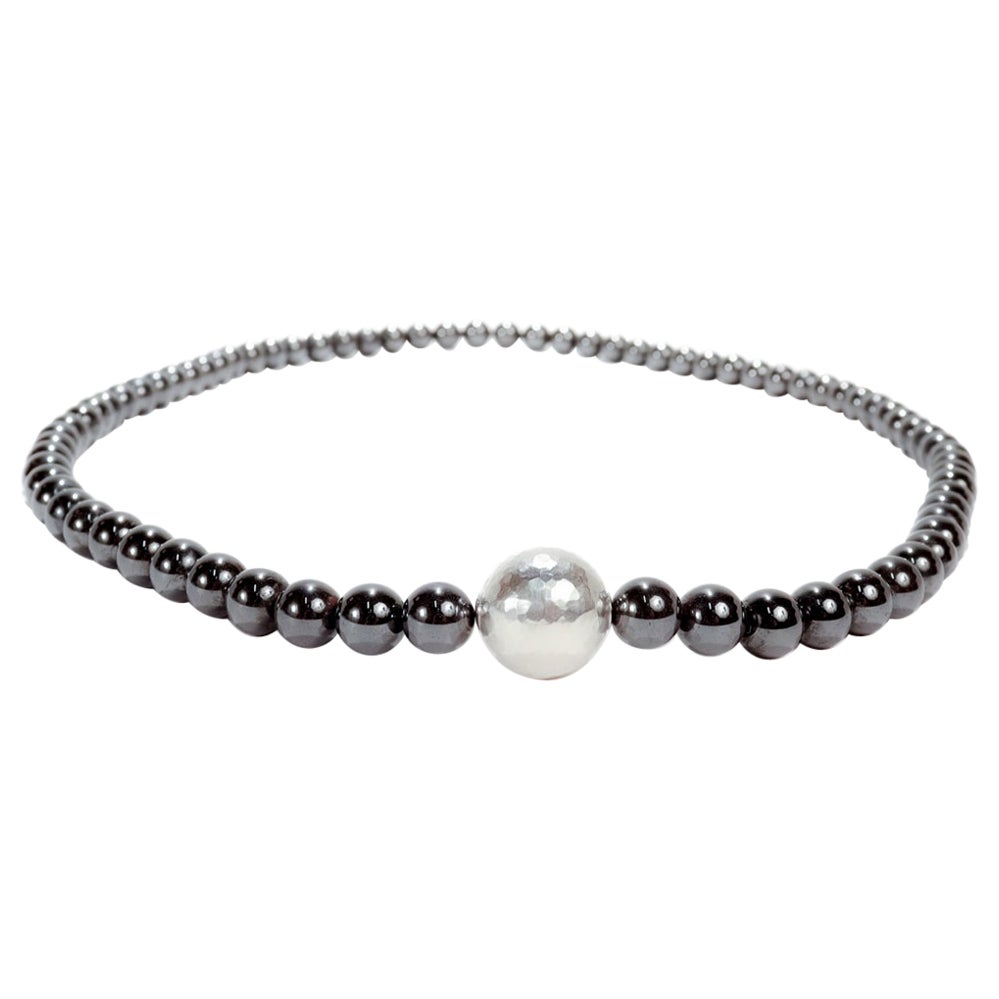 Tiffany & Co. 30 in. Hematite & Sterling Silver Beaded Necklace For Sale