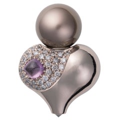 MINH LUONG Eternal Knot Tahiti Pearl Pink Sapphire Diamonds Gold Single Earring