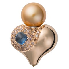 MINH LUONG, boucles d'oreilles en or, perles, saphirs bleus et diamants, avec nœud éternel