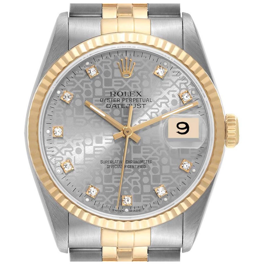 Rolex Datejust Steel Yellow Gold Diamond Mens Watch 16233 Box Papers