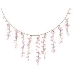 Jona Pink Sapphire Gold Dangling Drops Necklace 10