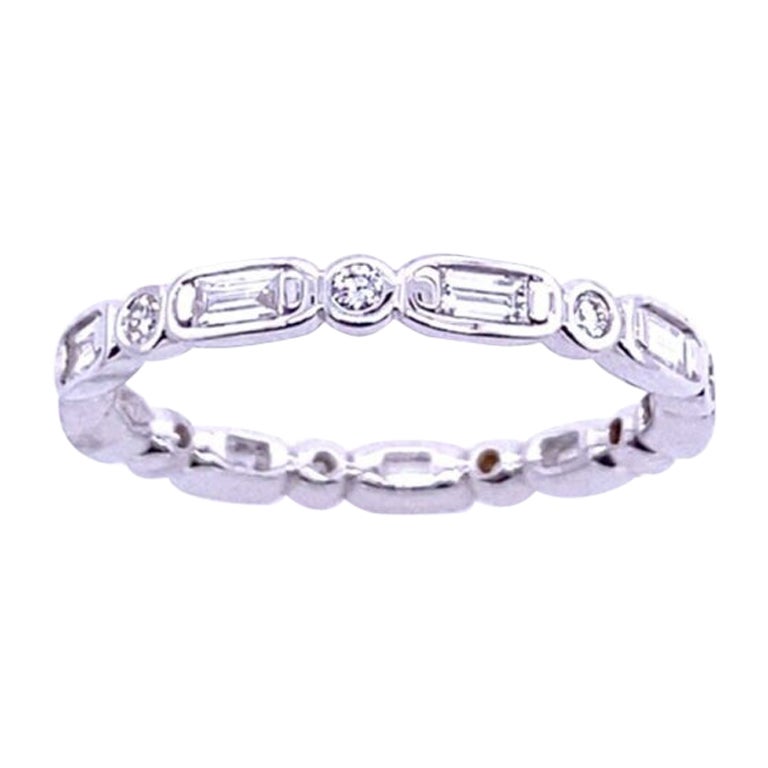 Baguette & Round 0.52ct Diamond Full Eternity Ring in 18ct White Gold For Sale