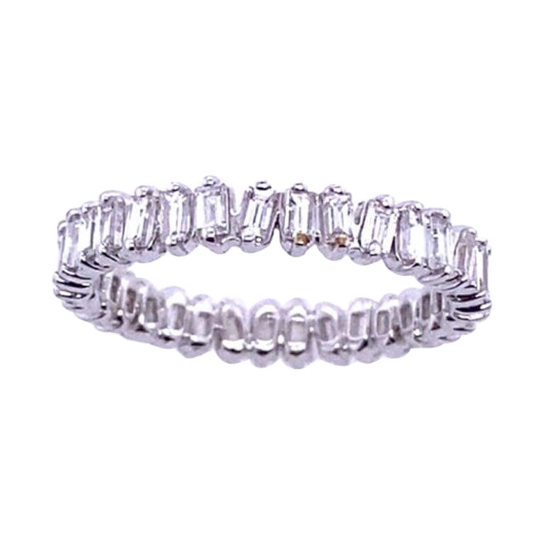 New Fine Quality Baguette Full Eternity Ring of Diamonds in 18ct White Gold For Sale