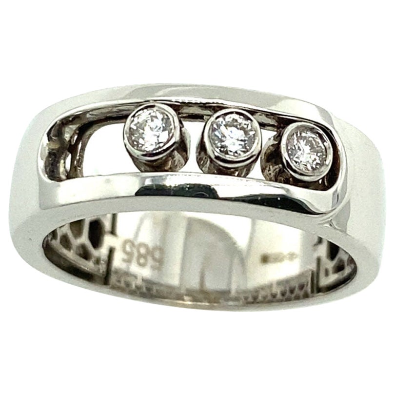 New Wide Band with 3 Sliding Diamonds in 14ct White Gold For Sale