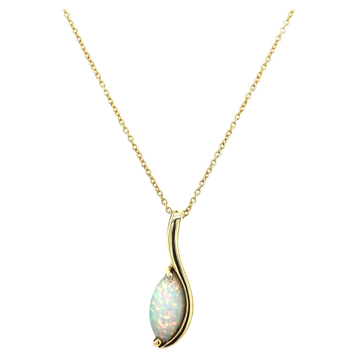 Fine Quality Marquise Shape Opal Pendant in 9ct Yellow Gold Chain For Sale