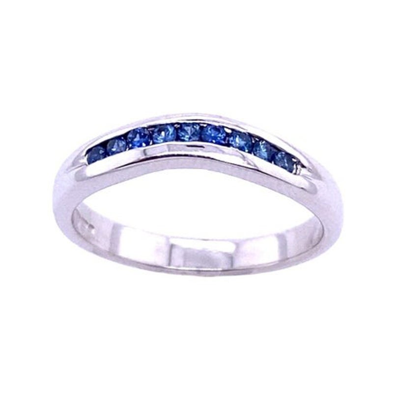 Classic Curve Shaped Sapphire Wedding Ring in 18ct White Gold For Sale