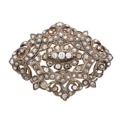 15ct Rose Gold & Silver Brooch Set with Victorian Rose Cut Diamonds