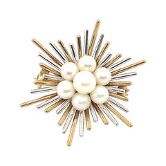 Magnificent Cultured Pearl Cluster Spray Brooch in 9ct Yellow & White Gold