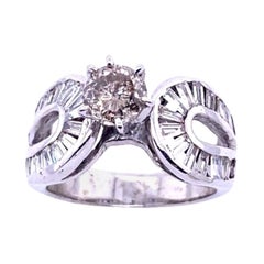 0.75ct and 1.0ct Round Baguette Champagne Diamond Ring in 9ct White Gold