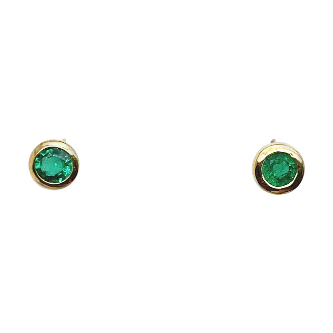 New Fine Quality Columbia Round Emerald Stud Earrings in 18ct Gold Settings For Sale