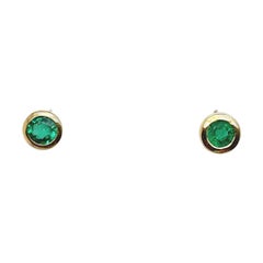 New Fine Quality Columbia Round Emerald Stud Earrings in 18ct Gold Settings
