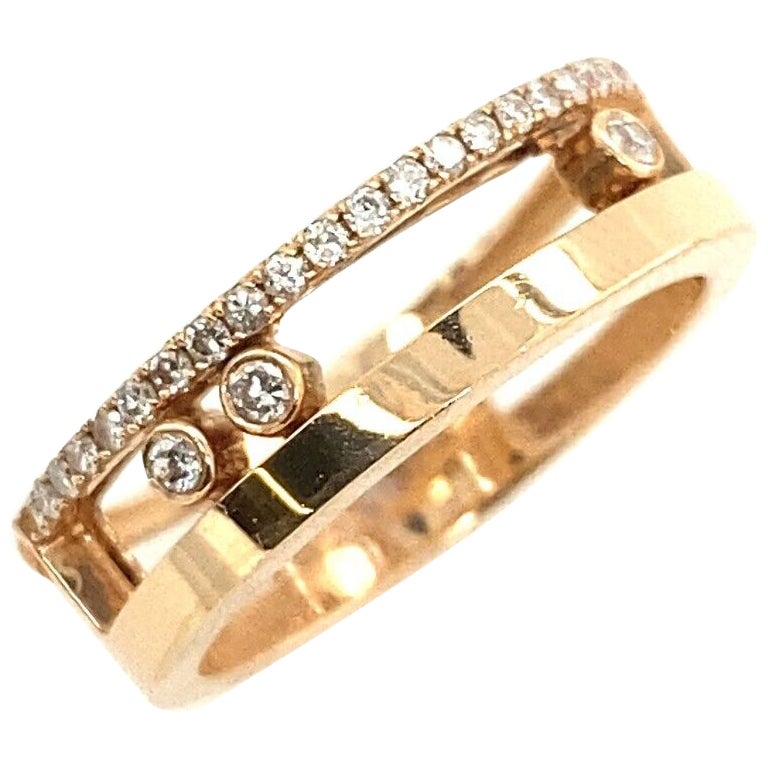 Wide Band with 3 Sliding Diamonds & Row of Pave Set Diamonds in 14ct Rose Gold For Sale