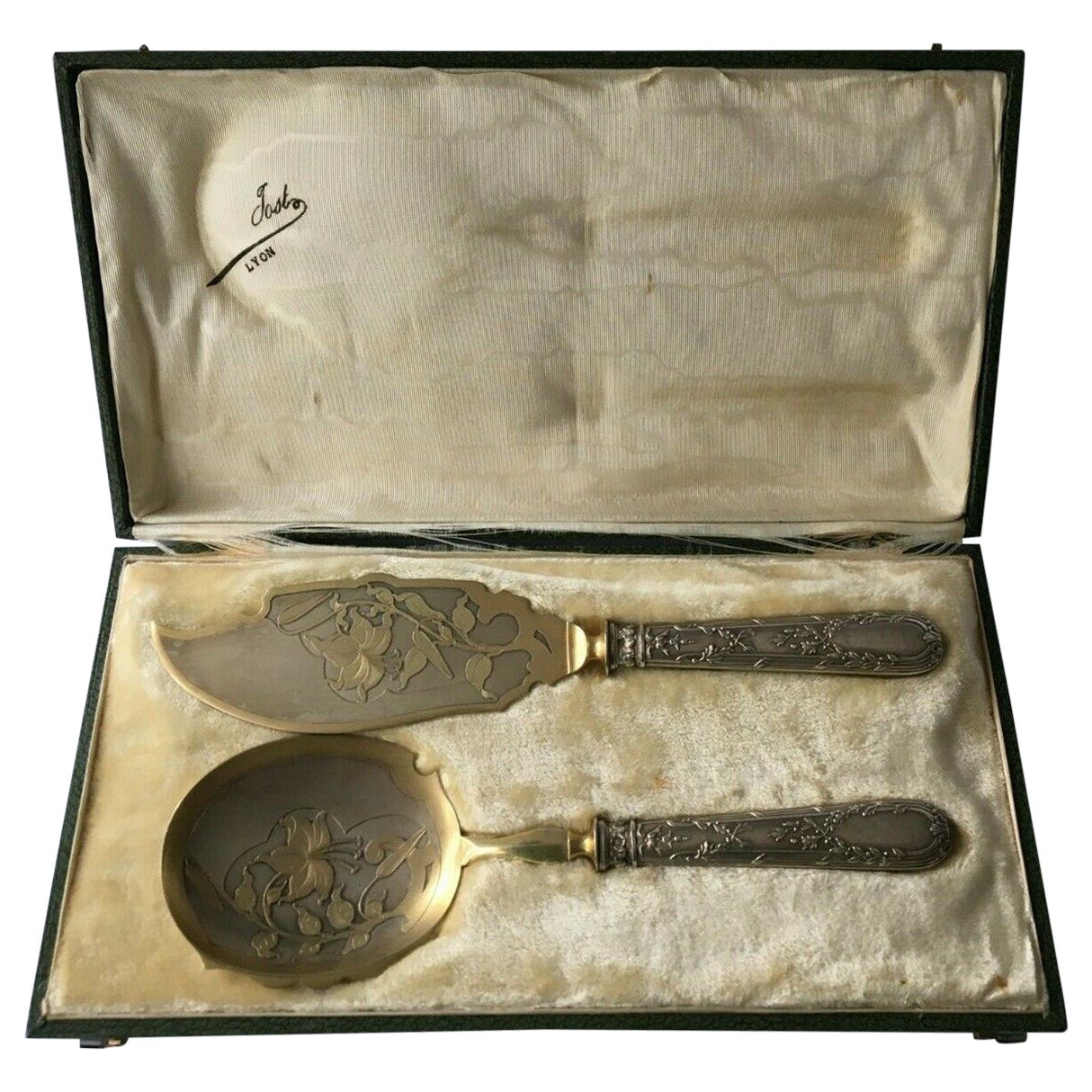 French Sterling Silver Ice Cream Dessert Servers in their Original Box For Sale