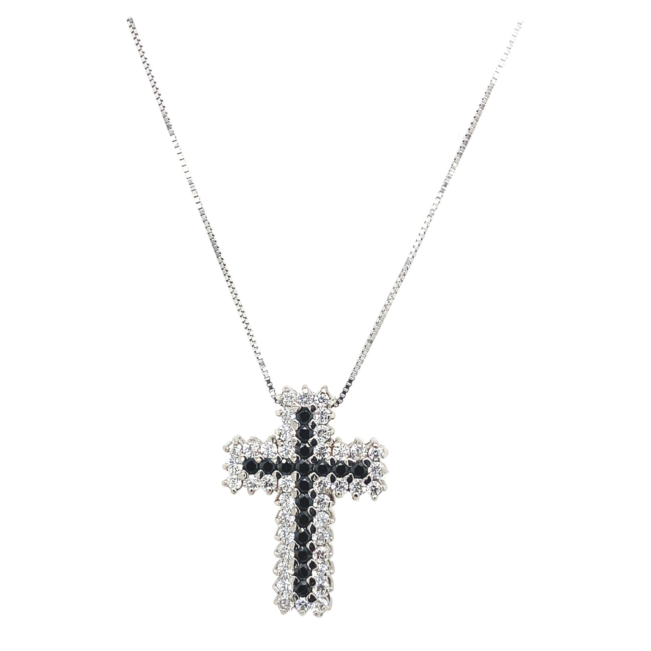 Sapphire & CZ Cross Set with 18ct White Gold Chain in 18ct White Gold For Sale