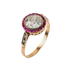 Antique Art Deco ring with rubies and diamond, approx. 1.60 ct