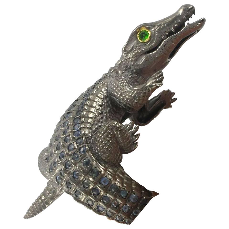 New Sapphire Blackened Silver Crocodile Ring