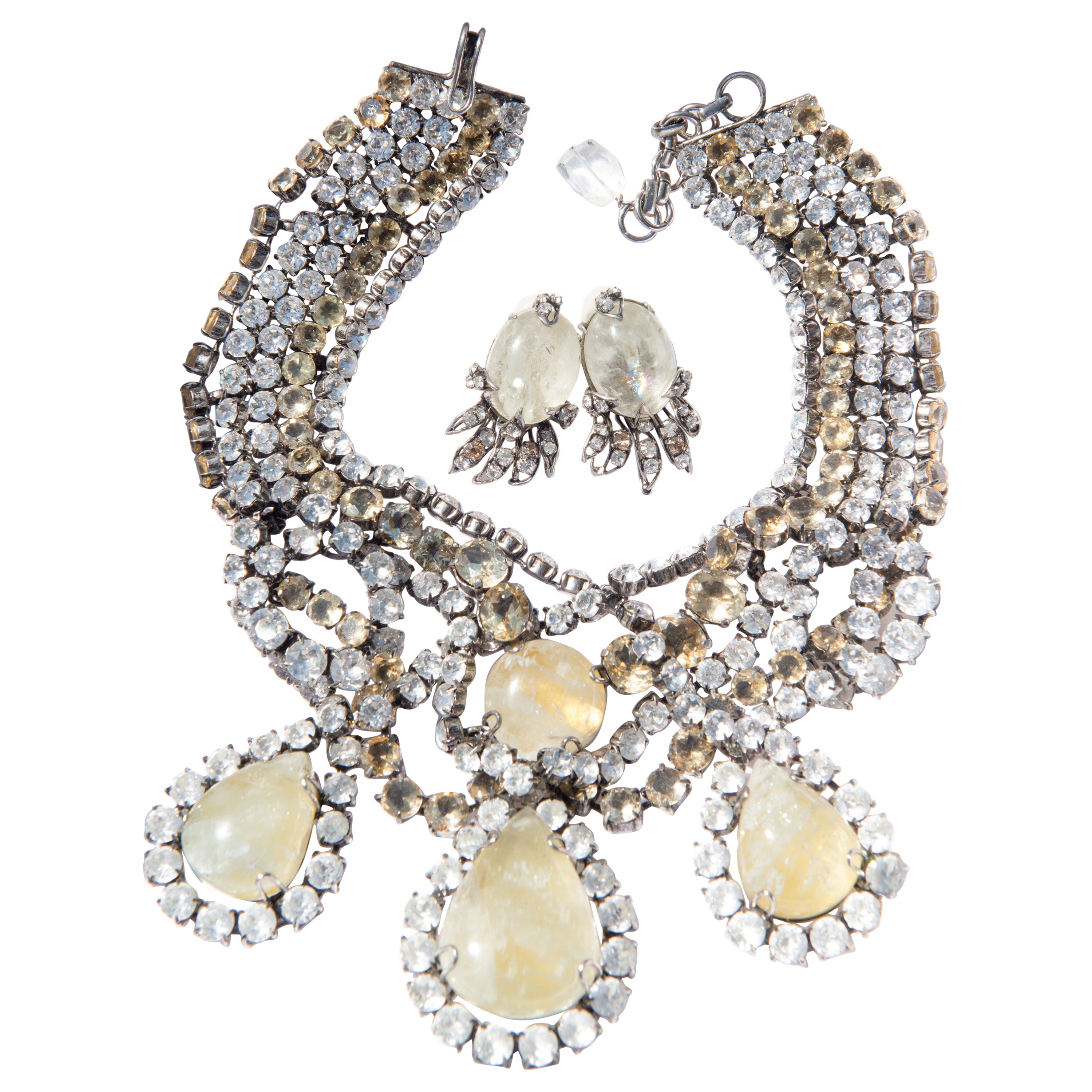 Iradj Moini Gemstone Crystal Necklace and Earring Set For Sale