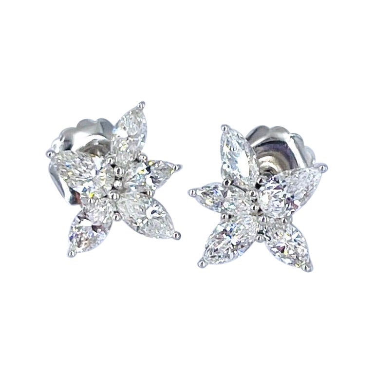 J. Birnbach 3.39 carat Pear and Marquise Diamond Earrings in 18K White Gold For Sale