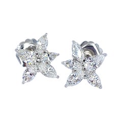 J. Birnbach 3.39 carat Pear and Marquise Diamond Earrings in 18K White Gold