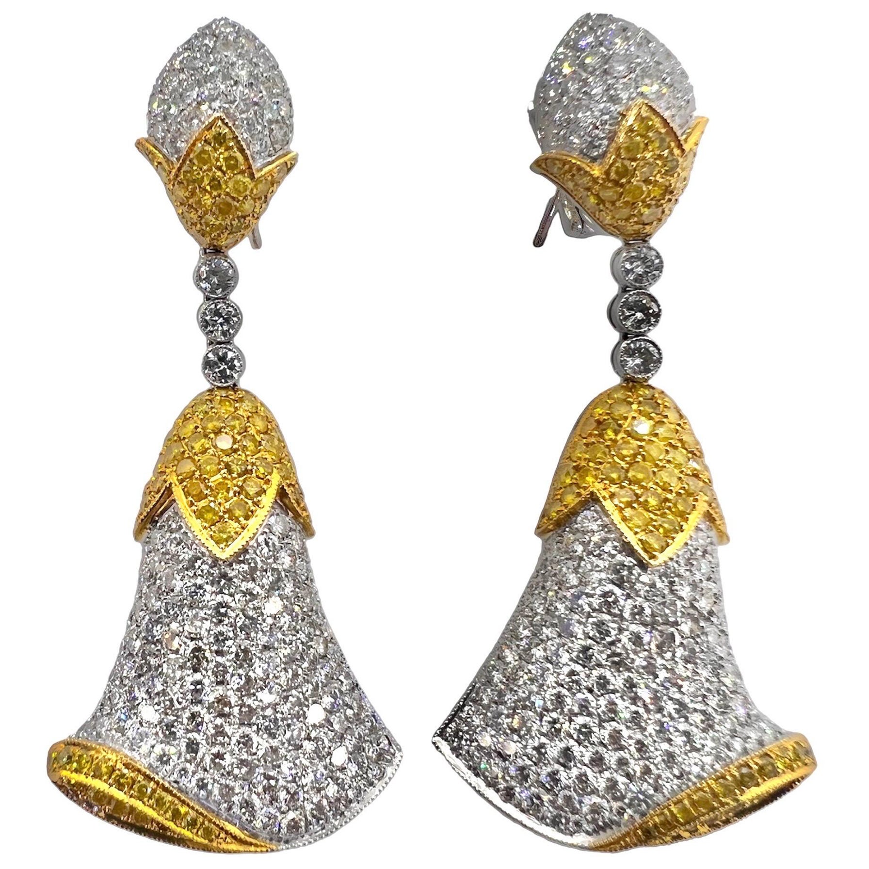 Sophia D. Yellow Diamond and Diamond Platinum Earrings For Sale