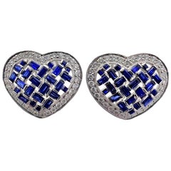 Sophia D. Blue Sapphire and Diamond Heart Shaped Earrings