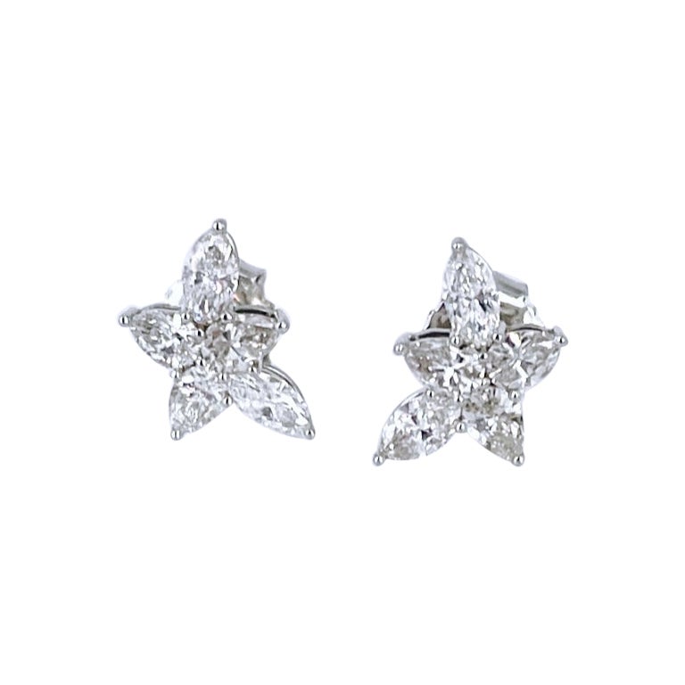 J. Birnbach 1.37 carat Pear and Marquise Diamond Earrings in 18K White Gold For Sale