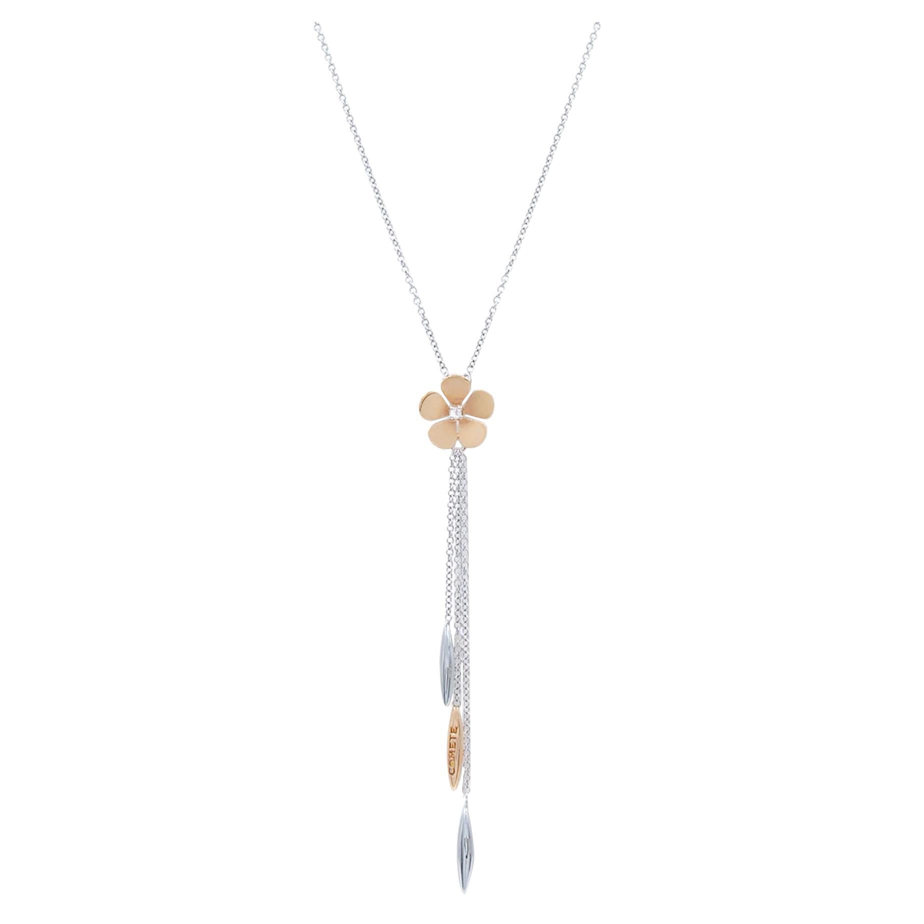 Rachel Koen Collier pendentif fleur bicolore en or jaune et blanc 18 carats avec diamants en vente