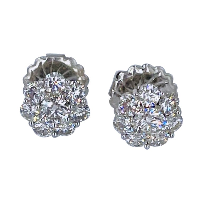 J. Birnbach 2.10 carat Diamond Flower Earrings in 18K White Gold For Sale