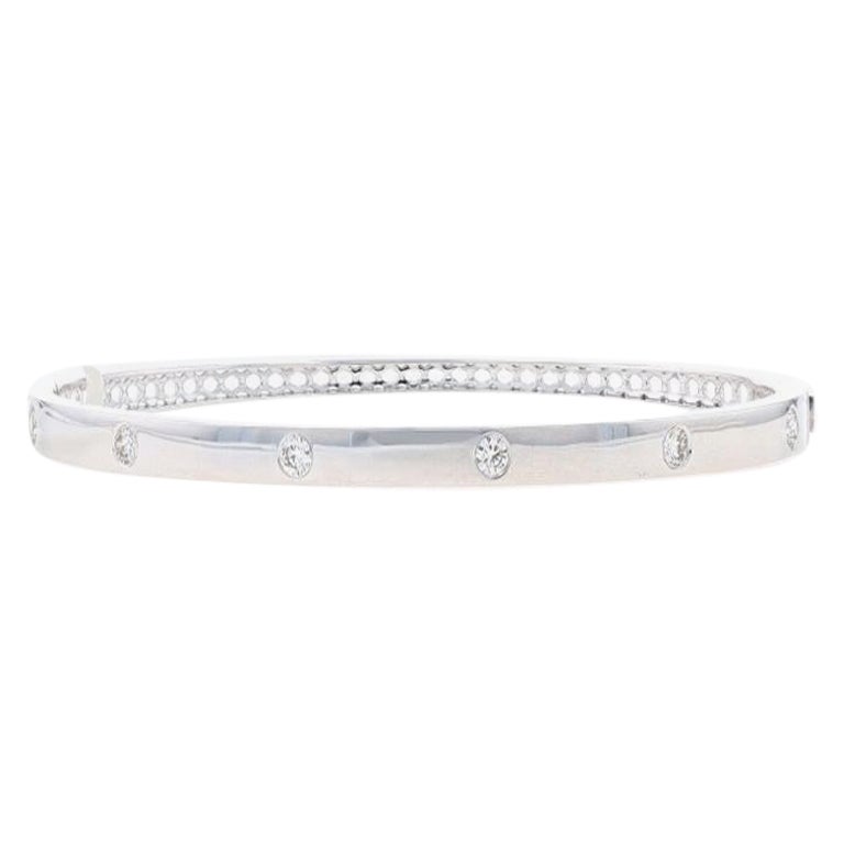 White Gold Diamond Hinged Bangle Bracelet 6 1/2" - 14k Round Brilliant .35ctw For Sale