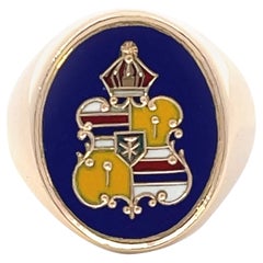 Retro Hawaiian Coat of Arms Enamel Mens Ring 14k Yellow Gold