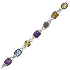 Multi-Color Gemstone Diamond Link Bracelet 