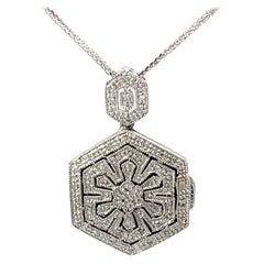 Colgante y cadena de oro blanco macizo de 14 quilates con diamantes en forma de hexágono