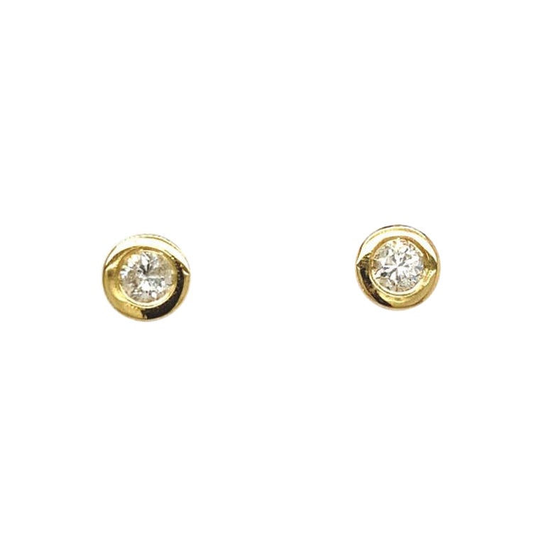 New 18ct Yellow Gold Diamond Studs Earrings in Rubover Setting For Sale