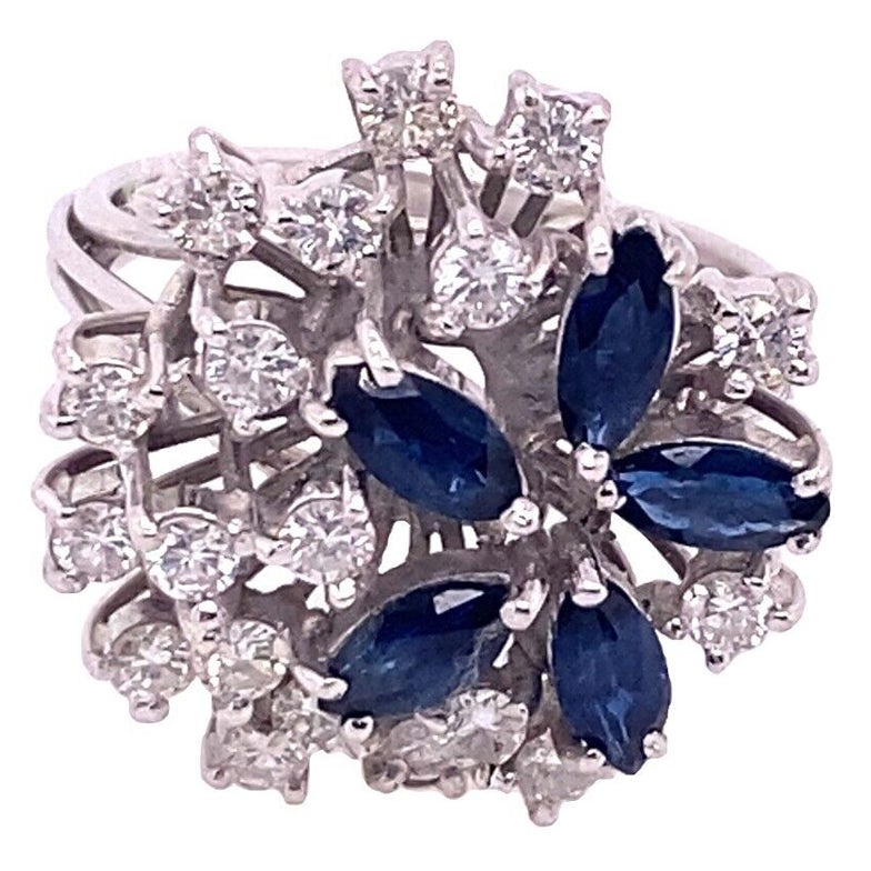Diamond & Sapphire Dress Ring with 0.75ct of Diamonds in 18ct White Gold For Sale