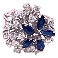 Diamond & Sapphire Dress Ring with 0.75ct of Diamonds in 18ct White Gold