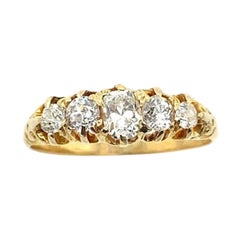 Antique 5-Stone Carved Ring Set with Victorian Diamonds in 18ct Yellow Gold
