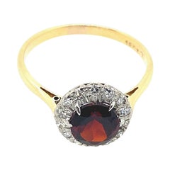 Vintage Diamond Cluster Ring Set with 1.0ct Garnet in 18ct Yellow & White Gold