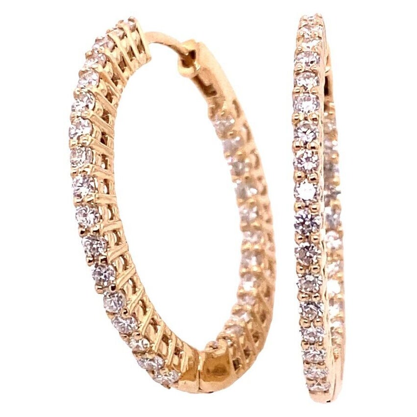 Diamond Hoop Earrings Set with 0.89ct of Round Diamonds in 14ct Yellow Gold For Sale