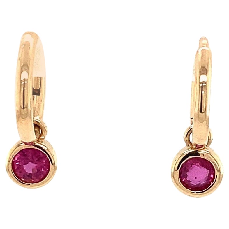 Solid Gold Drop Hoop Earrings Set with 0.60ct Rubies in 14ct Gold