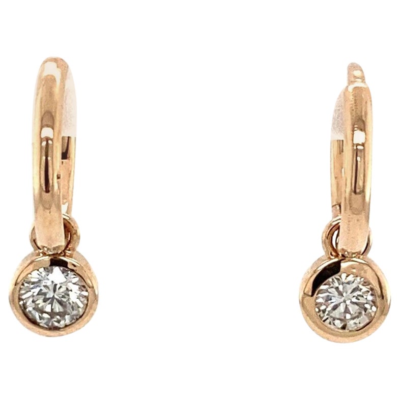 Solid Gold Diamond Drop Hoop Earrings 0.45ct in 14ct Gold For Sale