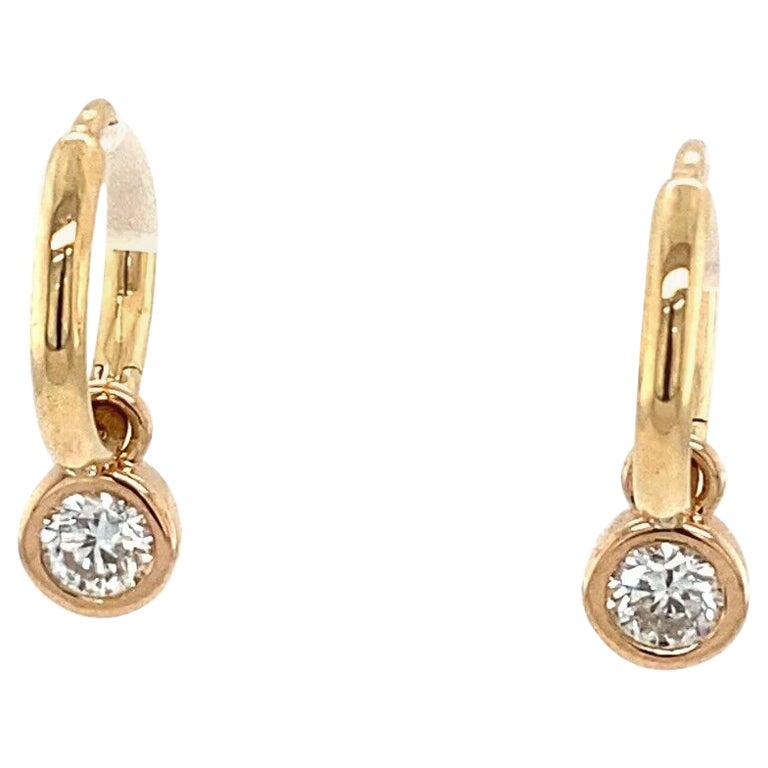 Solid Gold Diamond Drop Hoop Earrings 0.25ct in 14ct Gold For Sale