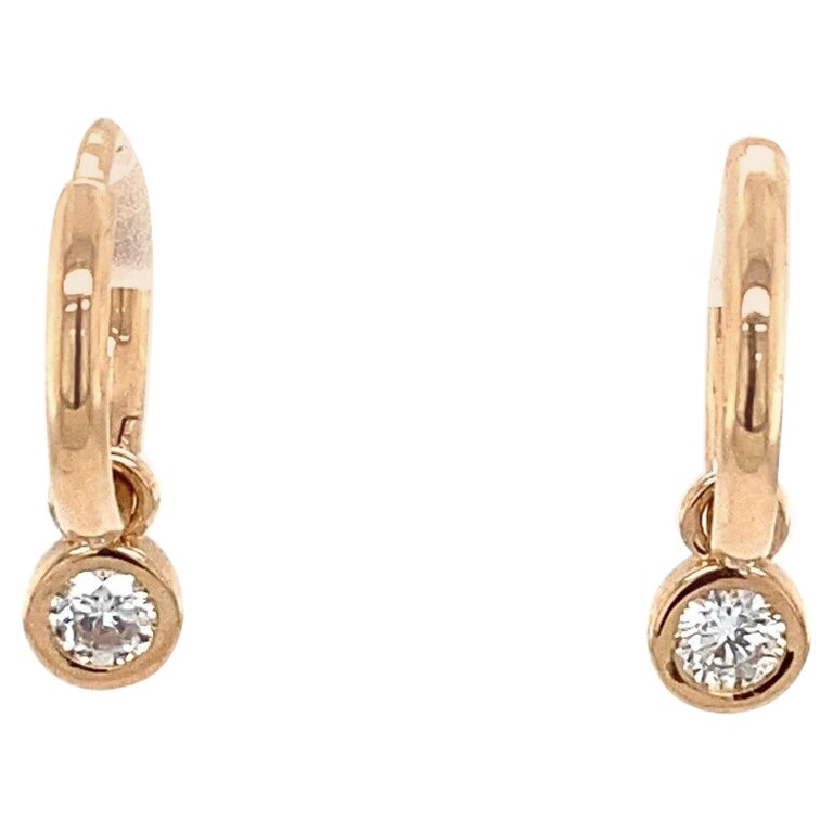 Solid Gold Diamond Drop Hoop Earrings 0.20ct in 14ct Gold For Sale