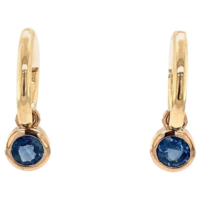 Solid Gold Drop Hoop Earrings Set with 0.60ct Sapphires in 14ct Gold For Sale