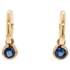 Solid Gold Drop Hoop Earrings Set with 0.60ct Sapphires in 14ct Gold
