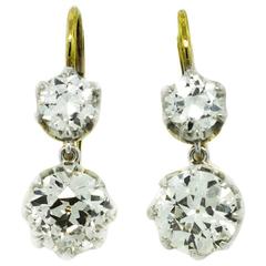 1930s Old Cut Diamond Gold Platinum Dangling Earrings