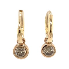 Solid Gold Diamond Drop Hoop Earrings 0.60ct Brown Diamonds in 14ct Gold