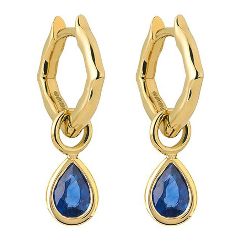 18 Karat Yellow Gold and Sapphires Mini Hoop Earrings For Sale