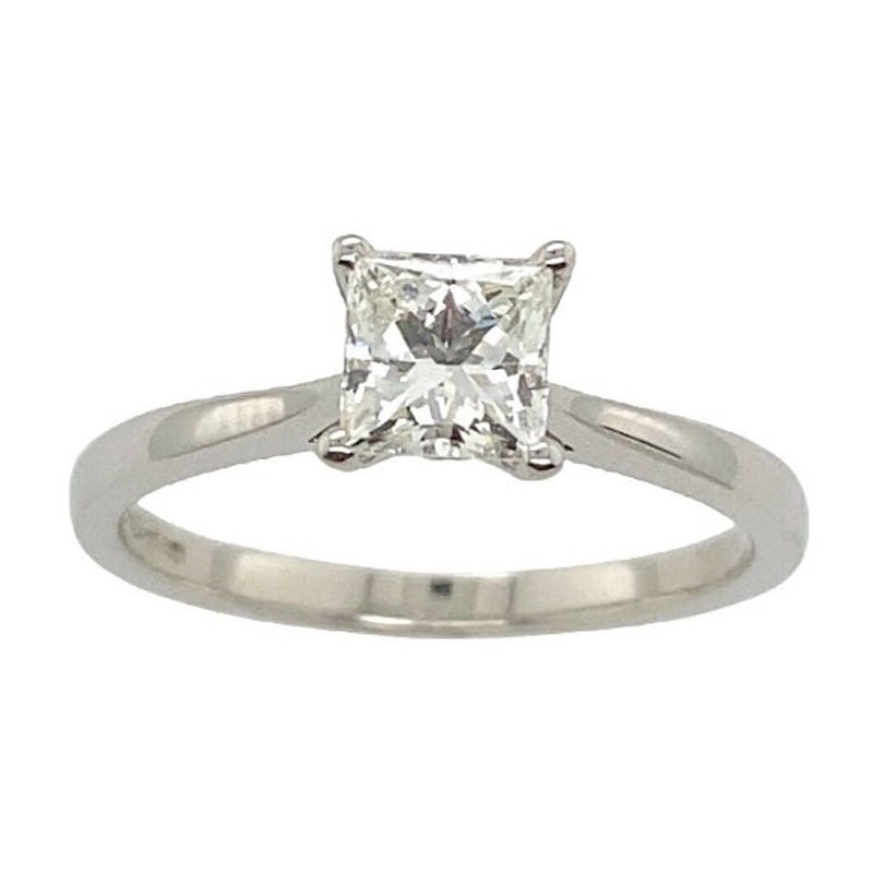 Platinum Solitaire Diamond Ring Set with 0.62ct H/VVS2 Square Modified Diamond For Sale