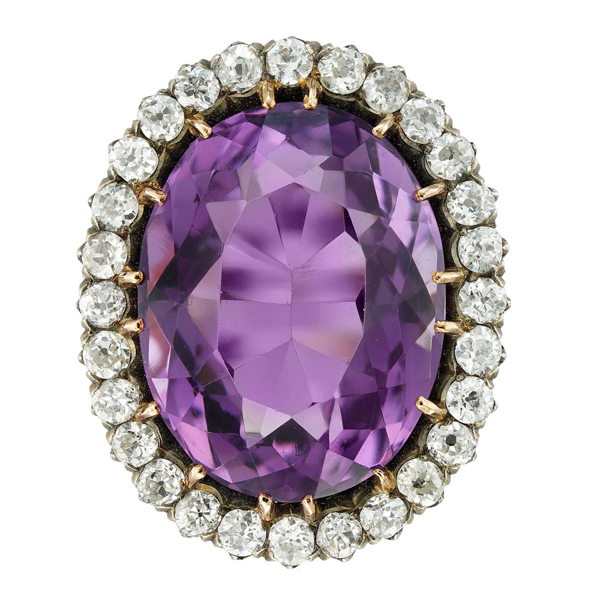 A late Victorian amethyst and diamond cluster ring